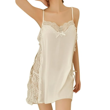 

Lingerie For Women V Neck Camisole Silky Satin Lace Knee Length Camisole Nightgowns