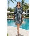 thumbnail image 4 of HAPPY BAY Women's Summer Relaxed Fit Caftan Short Loungewear 1X-2X Stripes, Black, 4 of 5