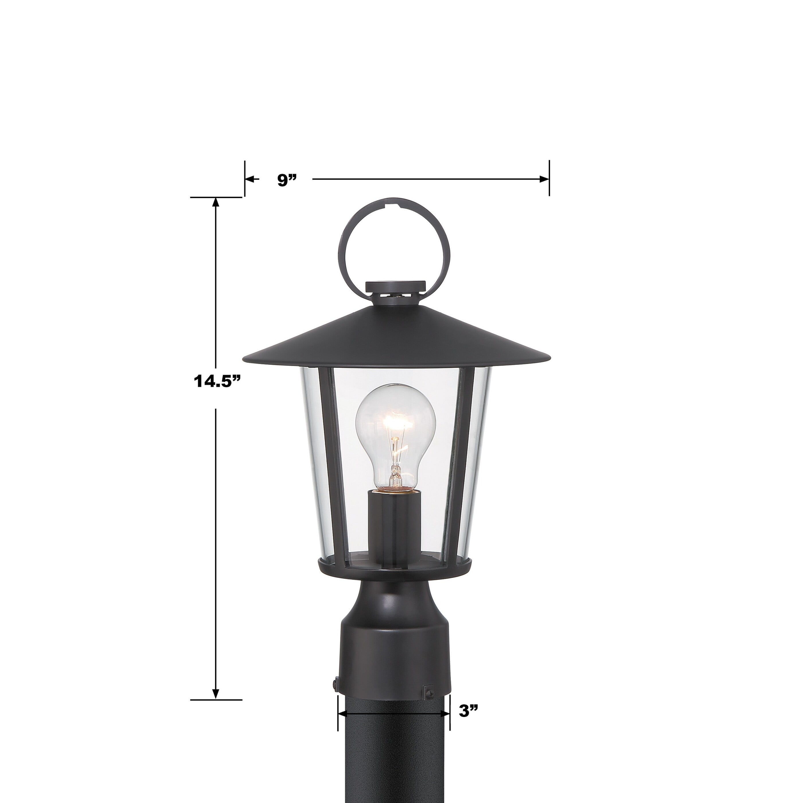 Crystorama Andover 1 Light Matte Black Outdoor Lantern Post - 9"W x 14.5"H