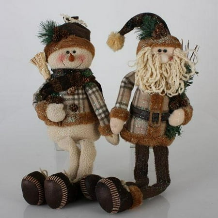 Set of 2 Modern Lodge Long-Leg Santa Claus & Snowman Christmas Decorations 24"
