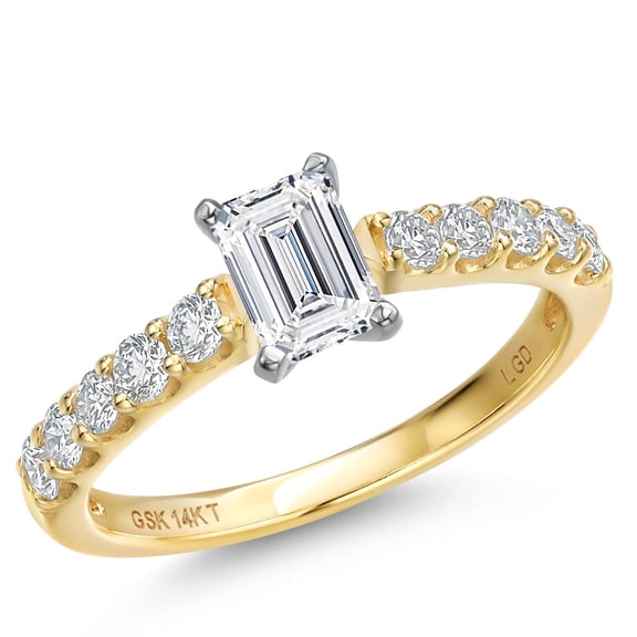 Gem Stone King 1.13 Cttw IGI Certified Lab Grown Diamond in 14K Two-Tone Gold Engagement Ring for Women | Emerald Cut Center Diamond 0.75 Ct | D-E Color | VS1-VS2 Clarity | Size 5