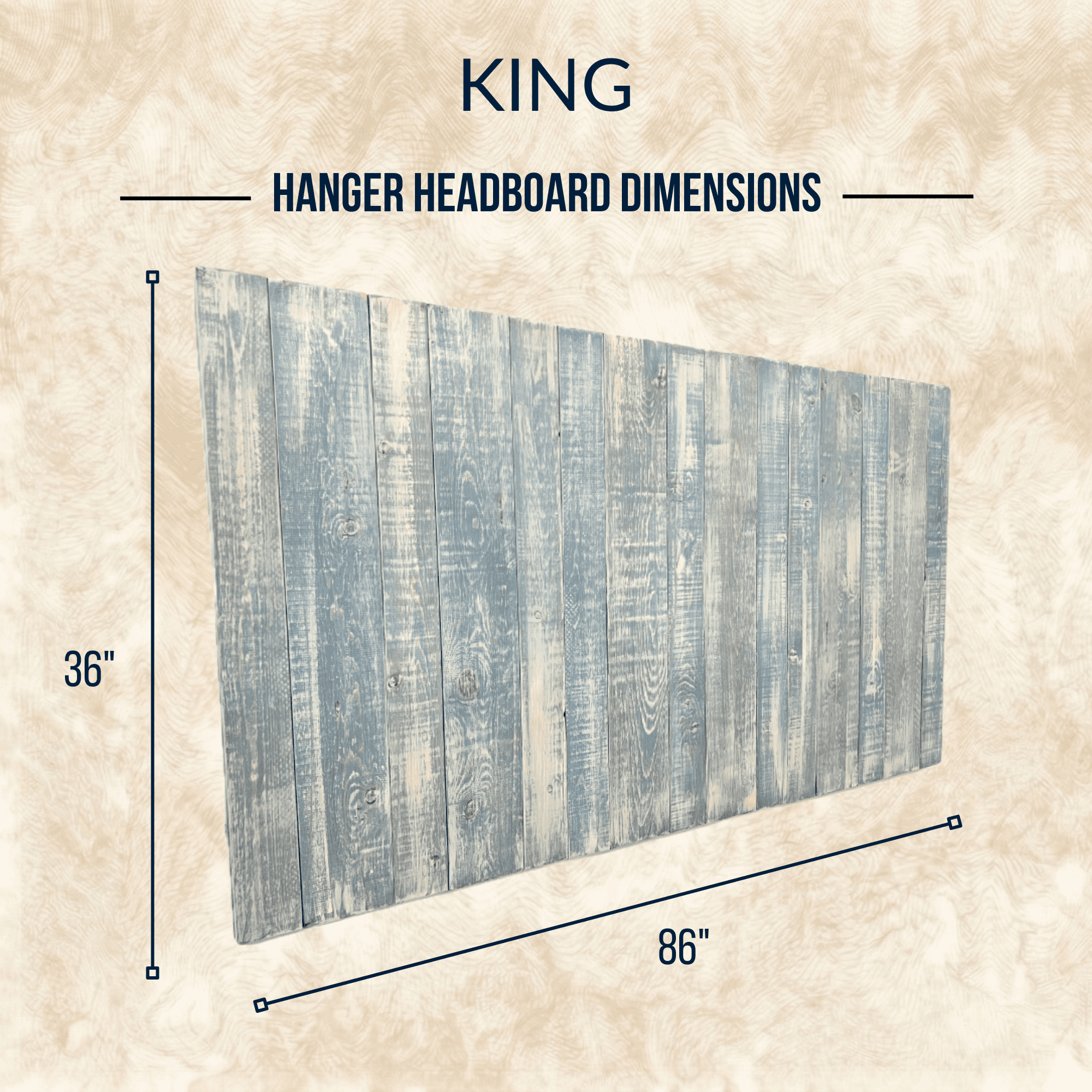 Barn Walls Solid Wood Headboard, King Size - Blue Powderwash