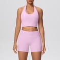thumbnail image 5 of YOIAVAIOY Women Halter Sports Bra Workout Seamless Padded Basic Bra Open Back Yoga Gym Crop Tops Pink M, 5 of 6
