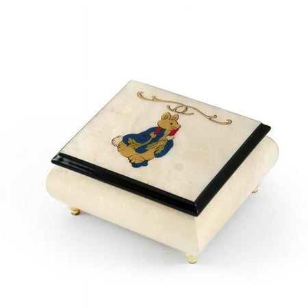 Stunning 18 Note Ivory Stain Beatrix Potter Music Box with Tales of Peter Rabbit Wood Inlay - Under the Sea (The Little Mermaid)