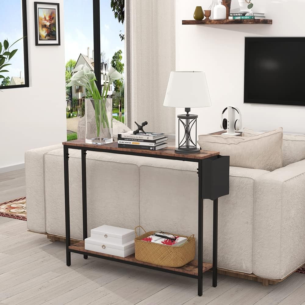 Frmobepts Console Table for Entryway, 2 Tier Entryway Table Bookshelf Accent Table With Storage Shelf Living Room Entry Hall Foyer Table Furniture, Brown