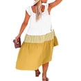 thumbnail image 4 of Women Summer Ruffled Sleeve Dress  Contrast Color/Solid Color Square Neck Irregular Hem Dress for Beach  Date, 4 of 5