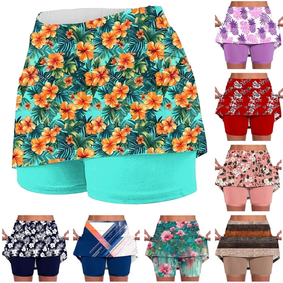 QATAINLAV Tennis Skirts Women Plus Size Mid Waist Athletic Skort with Built-in Shorts 2026 Trendy Floral Sport Skirt Pants Summer Going Out Skorts Multicolor 4XL