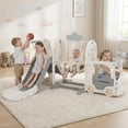 thumbnail image 2 of OLAKIDS Toddler Slide and Swing Set, 5 in 1 Bus Themed Baby Slide with Climber Basketball Hoop Car Playhouse for Indoor Outdoor Boys Girls Aged 3+, 2 of 10