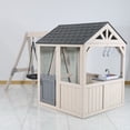 thumbnail image 6 of Outdoor Playhouse with Kitchen, Realistic Pretend Wooden Playhouse for Toddlers 3-8, Working Door, Windows & Service Counter, 6 of 7