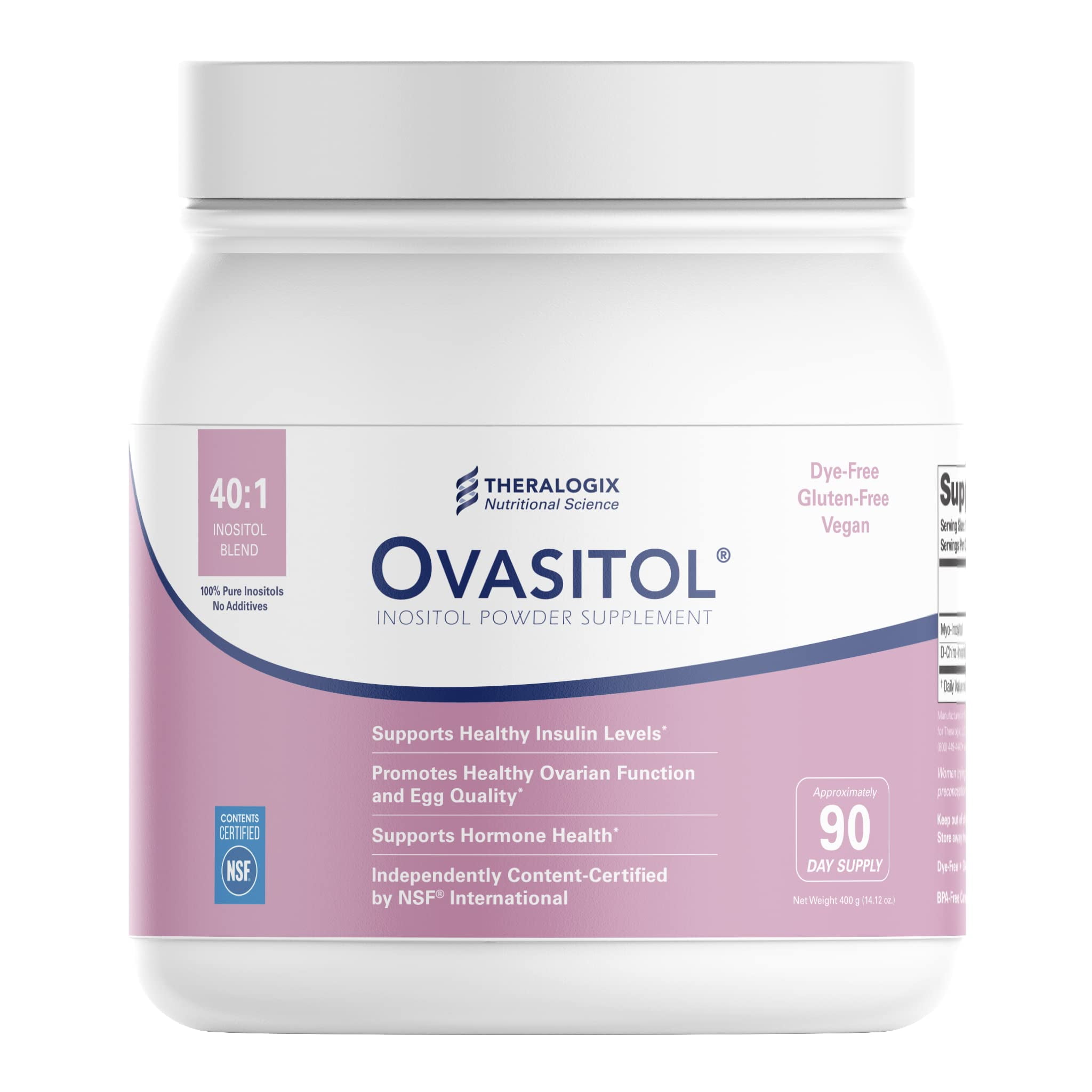 THERALOGIX Ovasitol Inositol Powder 90 Day Supply | Optimal 40:1 Blend of 4,000mg Myo Inositol & 100mg D-Chiro Inositol Daily | Hormonal & Ovarian Support for Women | Made in USA and NSF Certified