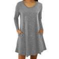 thumbnail image 2 of Dress Outfits for Women New Women's V-Neck Solid-Color Casual Long-Sleeved Pocket Short Dress Style B-47 Gray L, 2 of 9