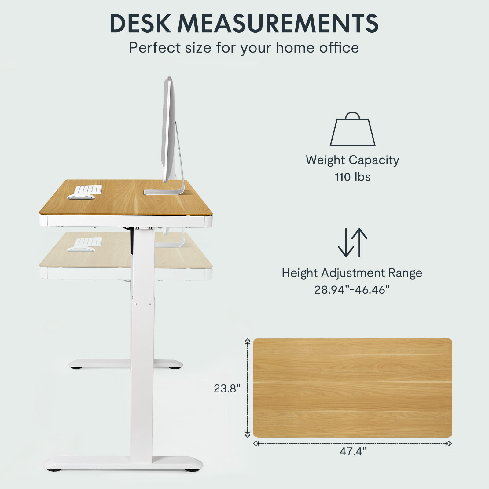 FLEXISPOT 48" W Home Office Height Adjustable Standing Desk White and Maple with USB Charge Ports and Embedded Drawer