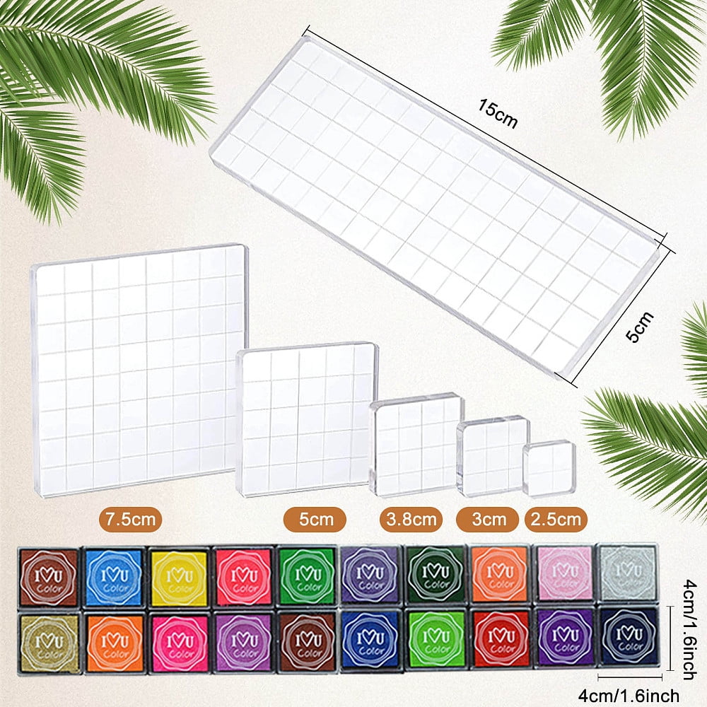 6Pcs PVC Plastic Clear Stamps Set for DIY Scrapbooking Photo Album Decorative Cards Making with 6Pcs Acrylic Sheets and 20 Colors Ink Pad Stamps