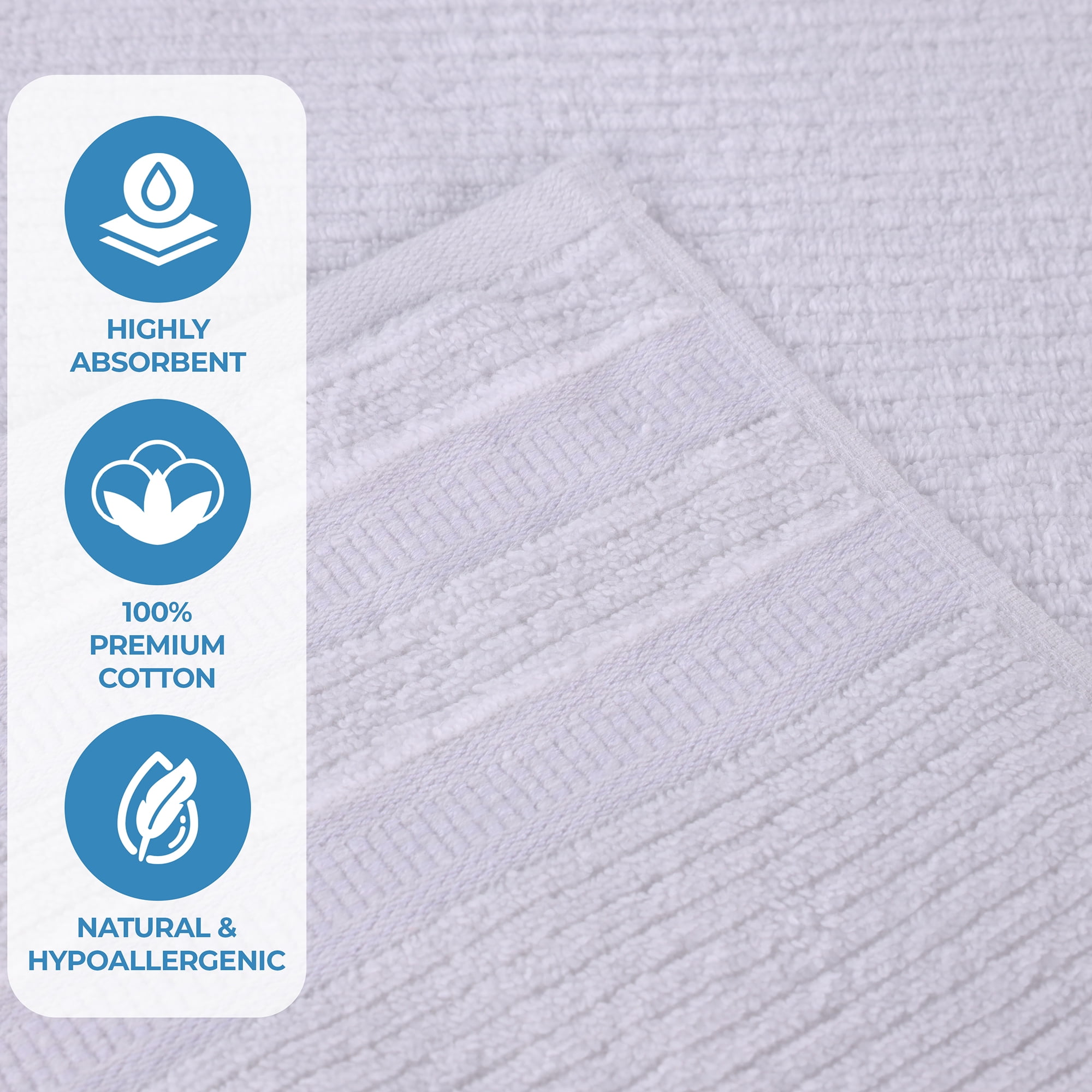 Superior Zero Twist Cotton Ribbed Geometric 6-Piece Towel Set, Ultra Soft Quick Dry, White