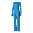 thumbnail image 4 of xiaxaixu Combinaison Pantalon Évasé Femme Décontractée Ajustée Couleur Unie Col Carré Manches Longues Tenue de Boîte de Nuit Mode Urbaine, 4 of 9