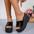 thumbnail image 3 of Xucatan Women's Patent Leather Wedge Mules, Peep Toe Espadrille Slippers with Woven Platform Sole, Chunky High Heel Sandals with Padded Insole, Versatile Solid Color Design for Summer Party Gift, 3 of 9