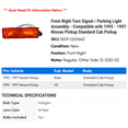 thumbnail image 2 of Front Right Turn Signal / Parking Light Assembly - Compatible with 1995 - 1997 Nissan Pickup Standard Cab Pickup 1996, 2 of 2