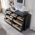 thumbnail image 4 of SICOTAS 56.88" Wide 7 Drawer Tall Dressers Set of 2, Boho Dresser with Oversized Storage Space Rattan Dressers & Chests of Drawer Engineered Wooden Dressers for Bedroom,Black Oak, 4 of 9