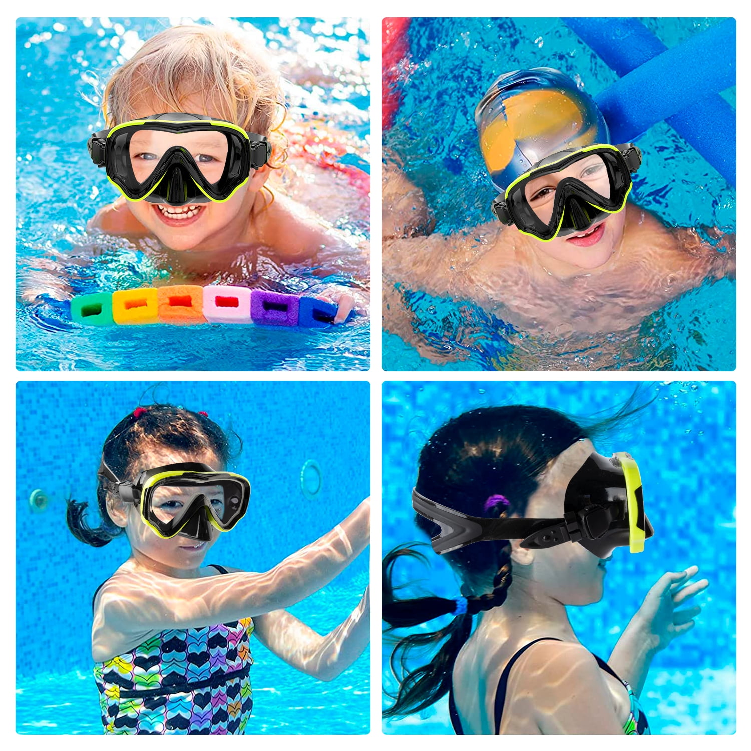 Kids Swim goggles,Diving Snorkel Mask with Nose Cover,Anti-fog Swimming Goggles for Boys Girls Youth 6-14