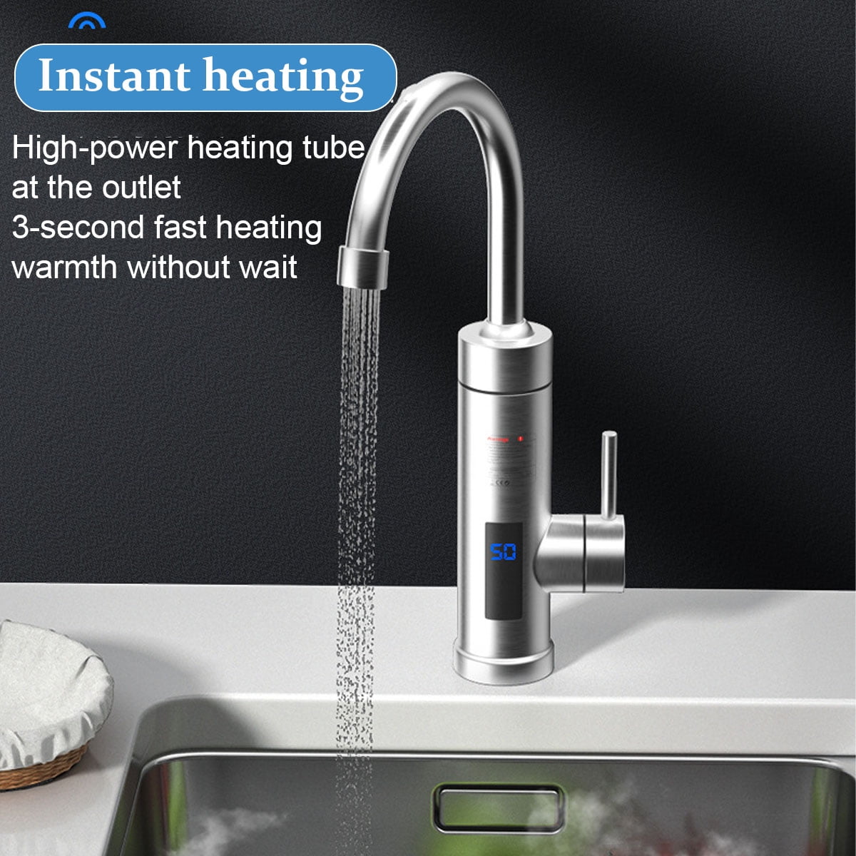 Electric Tankless Water Heater Faucet, 110V Instant Hot Water with Temperature Display for Kitchen and Bathroom Sink,Inverter Constant Temperature 304 Stainless Steel Model (Swing Spout)