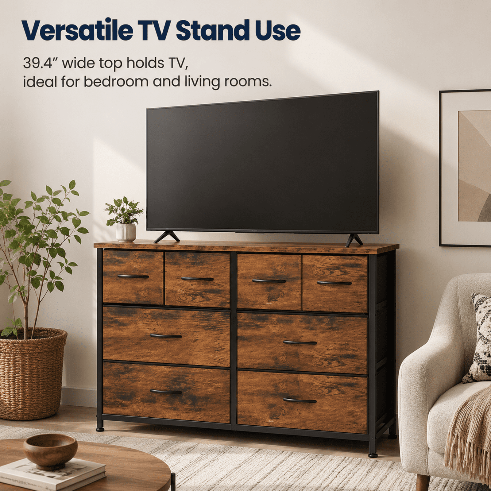 Alvantor Dresser for Bedroom with 8 Drawers, Fabric Dressers Storage Tower with Steel Frame Wood Tabletop, Storage Cabinet, Hallway, Closets