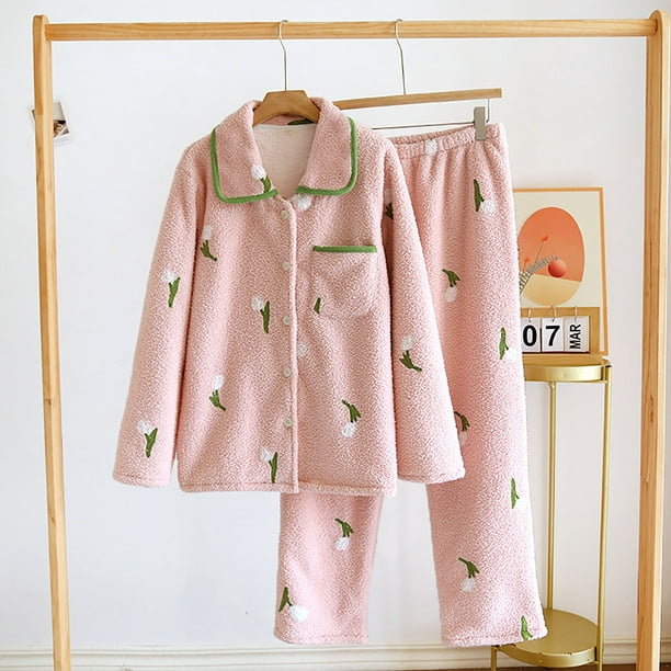 zanvin Fluffy Pajamas Set for Women Soft Comfy Fleece Pjs Pullover Pants  Loose Plush Sleepwear Fuzzy Loungewear for Winter,Pink,L