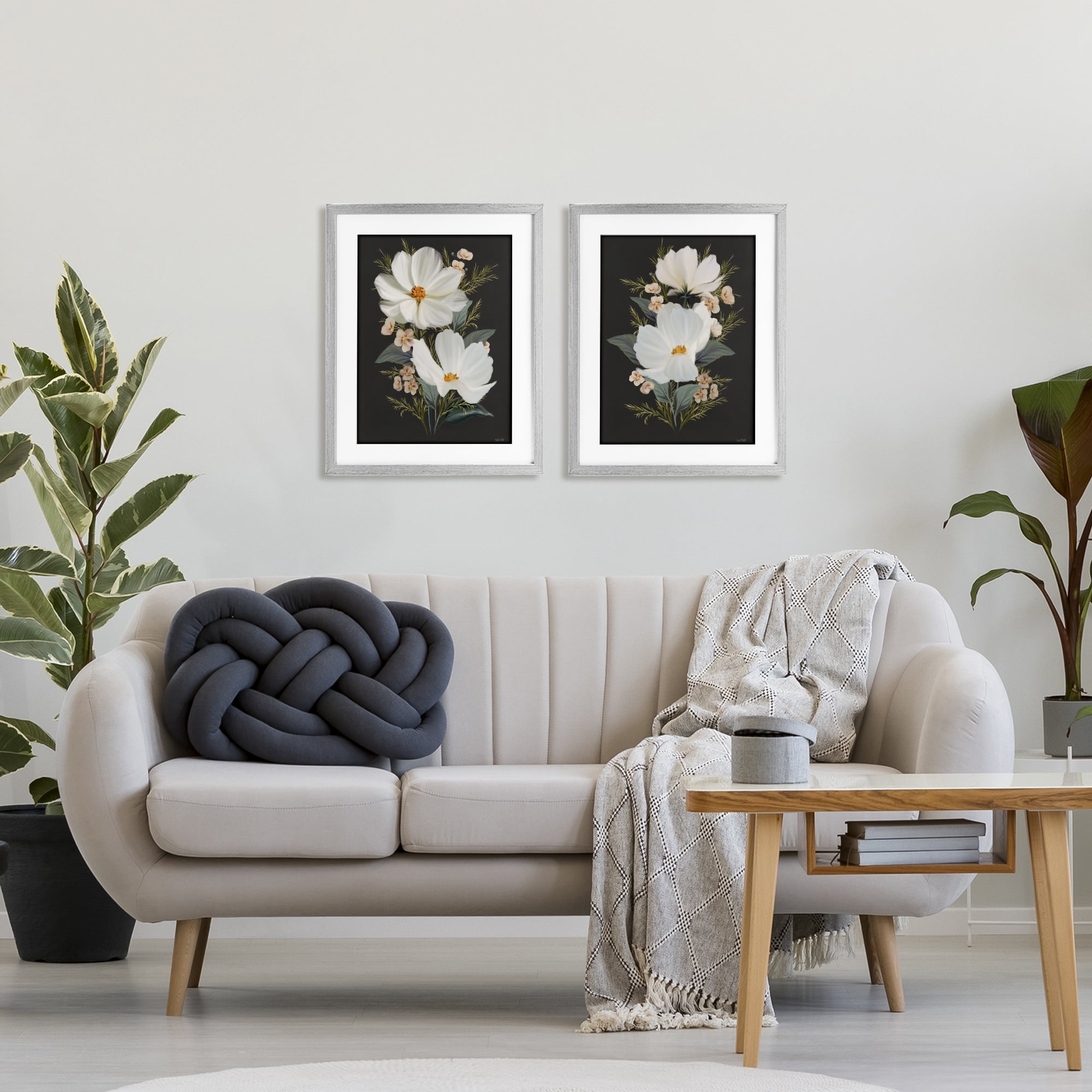 Stupell Industries Vintage Lace Cosmos 2 Piece Gray Framed Print Under Glass Set, design by House Fenway