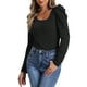 thumbnail image 4 of Blusa básica de manga larga con cuello cuadrado INSPIRE CHIC para mujer, con mangas abullonadas, color negro, talla S, 4 of 6