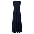 thumbnail image 3 of WTXUE Robes Maxi, Robe Soleil Sans Manches Maxi à Col en V, Robe Rétro Décontractée d'Été en Mélange de Coton Taille Rétro pour Femmes, Bleu Taille P, 3 of 9