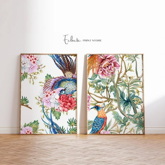Luvia Chinoiserie Set Of 2 Prints Love Shack Fancy Vintage Floral Prints Dorm Room Decor Flower Print, Modern Wall Decor Set 2 Prints 8x12 UNFRAMED