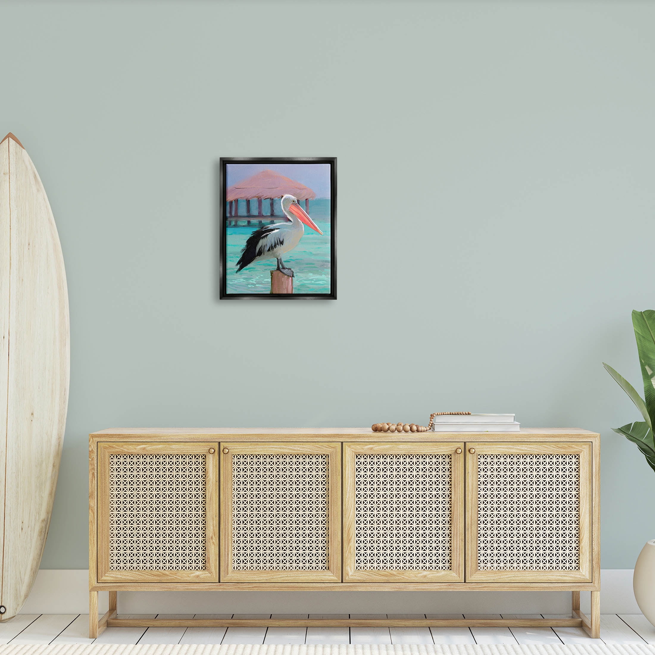 Stupell Industries Tropical Perched Pelican Painting Jet Black Floating Framed Canvas Print Wall Art, Design by Ziwei Li