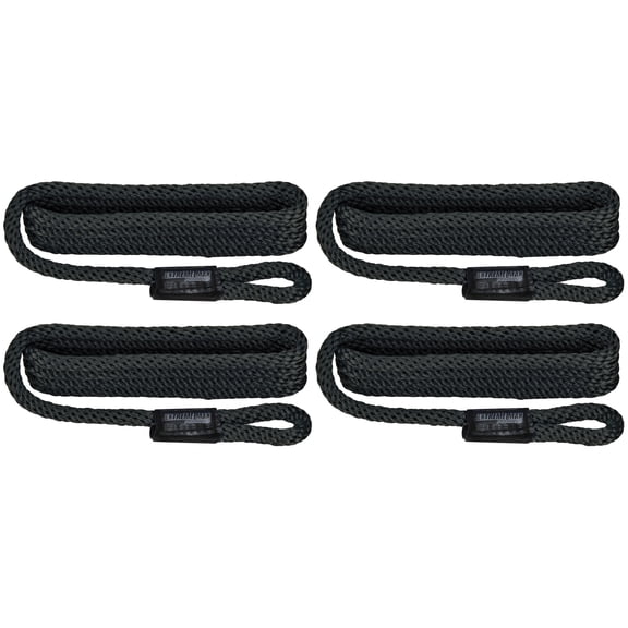 Extreme Max 3006.3363 BoatTector Solid Braid MFP Fender Line Value 4-Pack - 3/8" x 5', Black