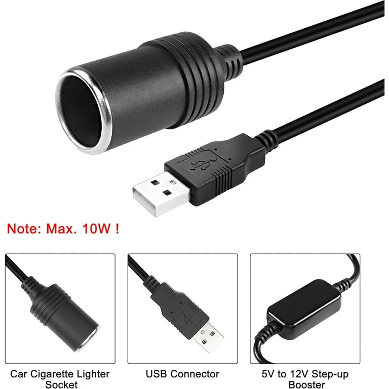 USB to Cigarette Lighter Converter, USB A Male 5V to 12V Step-Up, Car Cigarette Lighter Socket Adapter for Dash Cam GPS By PULMCheerger