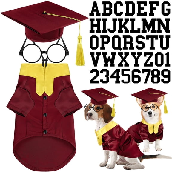 Dog Graduation Cap and Gown Set 2026,Pet Graduation Costume with Stole Tassel Cap Lensless Glasses DIY Letter Stickers,Washable Puppy Grad Outfit for Cat Small Dogs,Ceremony Party Accessory