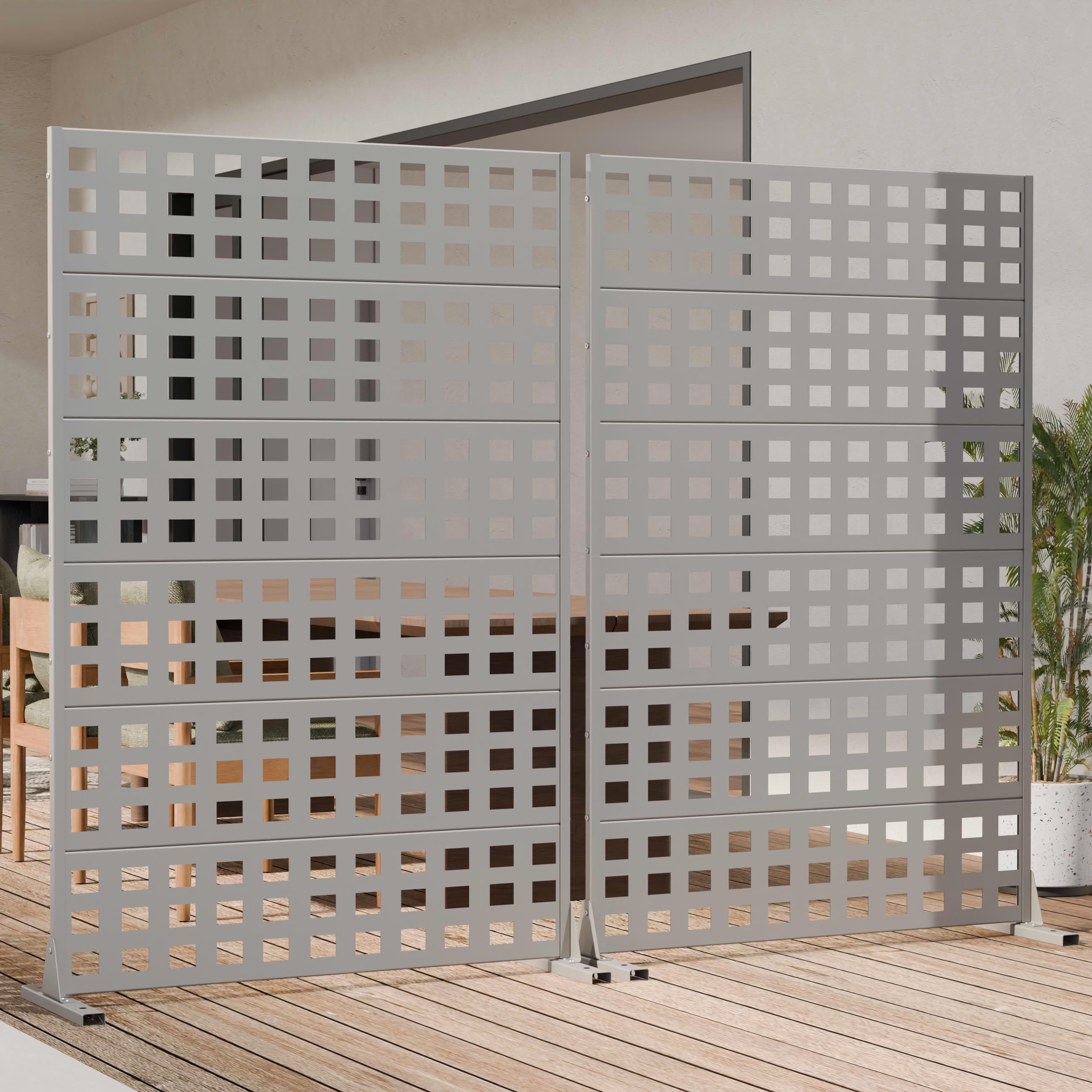MAYEERTY Outdoor Metal Privacy Screen 6ft × 4ft Gray, 6-Panel Lattice Pattern, Rust-Resistant for Garden