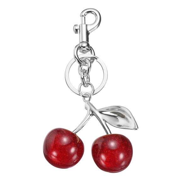 Uxcell Cherry Keychain for Women Handbags Charm Cute Cherry Accessories with Key Ring and Clip Fruit Shaped Bag Charm for Women Girls Handbags Backpacks Decoration, Silver-Red