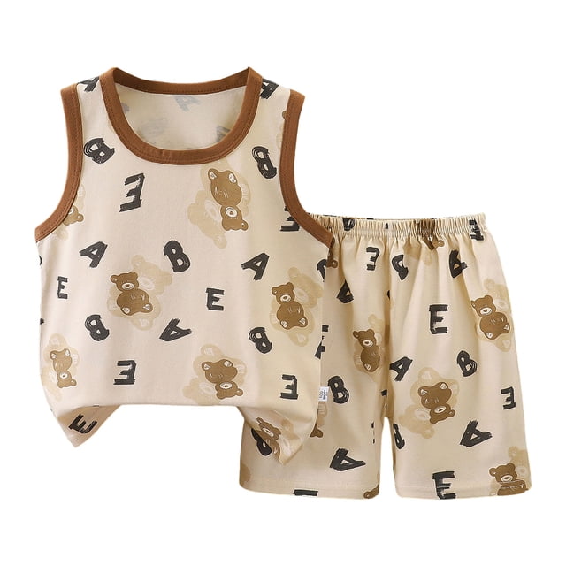 felwors Toddler Cotton Tank Top Shorts Set, Summer Outfit (Brown, 3-4 Years)