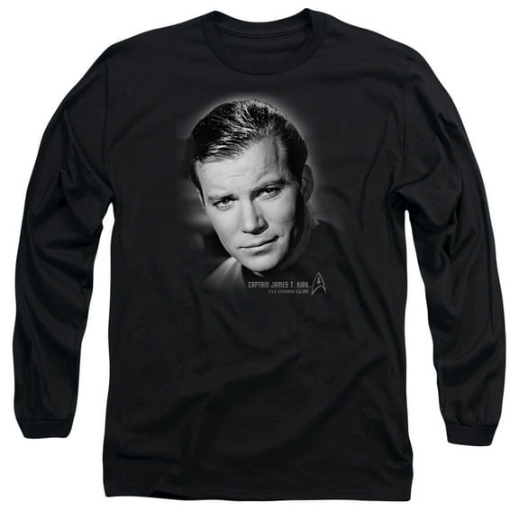 Star Trek Captain Kirk Portrait Long Sleeve Adult 18/1 T-Shirt Black