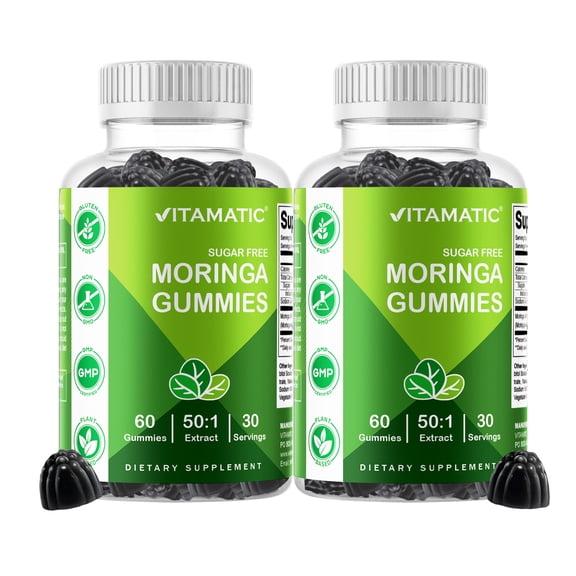 2 Packs Vitamatic Moringa Gummies – Sugar-Free Botanical Extract – Green Superfood Supplement – Vegan, Pectin-Based, Non-GMO – Plant-Based Gummies – 60 Count