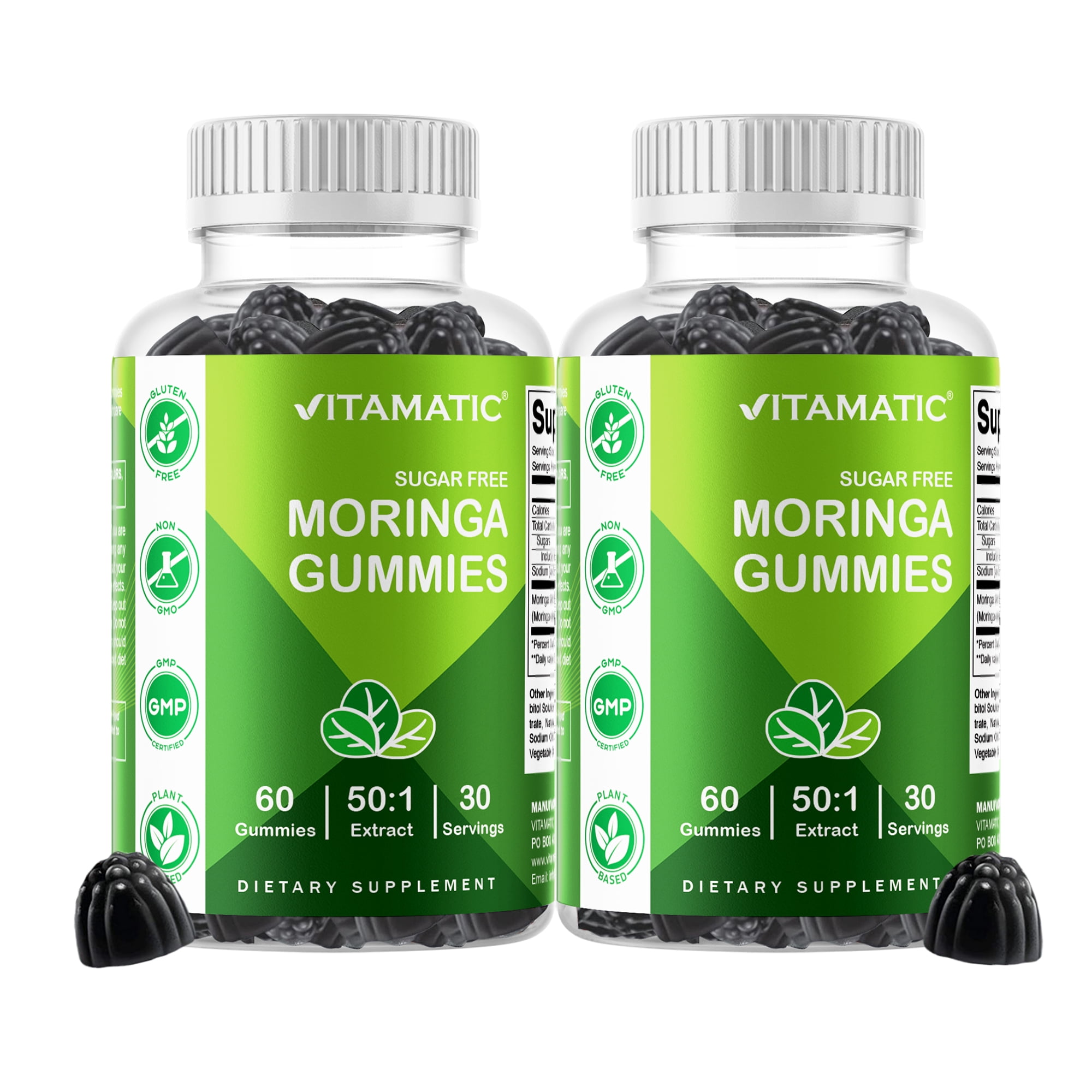 2 Packs Vitamatic Moringa Gummies – Sugar-Free Botanical Extract – Green Superfood Supplement – Vegan, Pectin-Based, Non-GMO – Plant-Based Gummies – 60 Count