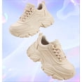 thumbnail image 6 of LUCKY STEP Chunky Sneakers for Women Fashion Platform White Leather Casual Dad Shoes,Beige, 6 of 11