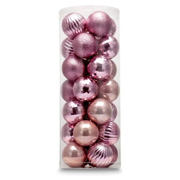 AUXO-FUN 28ct Shatterproof Christmas Ball Ornaments in 4 Classic Finishes for Christmas Tree Decoration (Pink, 2.36“ Regular Size)