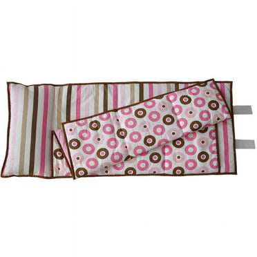 Bacati - Mod Dots/StripesToddler Nap Mat in Pink, 100% Cotton Percale with attached pillow, size 20 x 50 inches