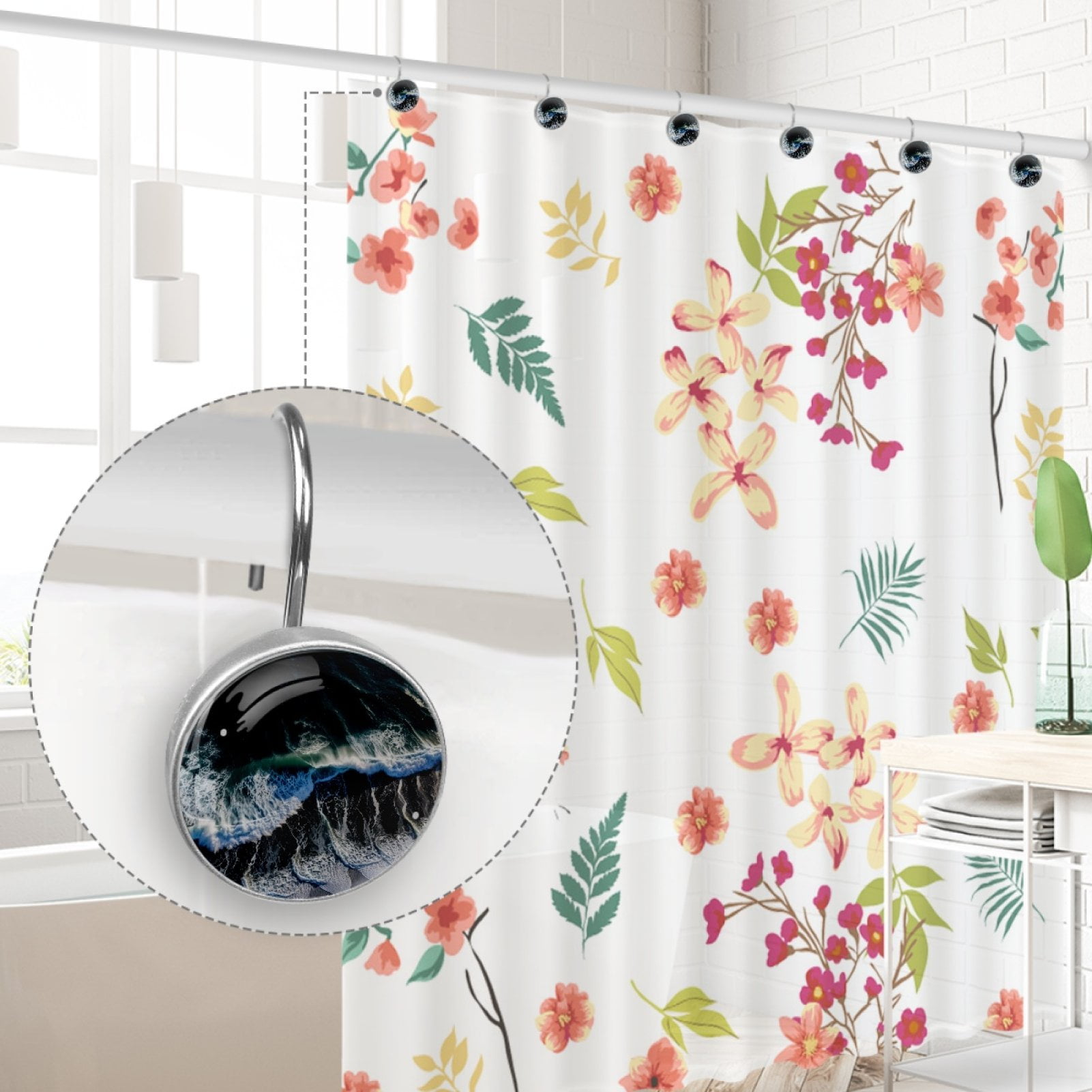 HemaKayy 12 Pcs Decorative Shower Curtain Hooks - Stainless Steel Rings for Bathroom Décor - Easy Glide & Secure Hold - Perfect Decoration for Bathroom Shower Rods - Sea Ocean Seaside