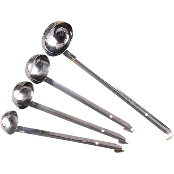 RV Cucharones de sopa de acero inoxidable, cuchara pequeña para salsa, cuchara pequeña para regar, cucharón profesional con gancho, utensilios de cocina con mango largo - 4 piezas Sailing Electrónica