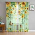 thumbnail image 3 of Sheer Curtains 96 inches Long, Sunflowers Eucalyptus Butterfly Floral Watercolor Green Light Filtering Sheer Window Curtains Rod Pocket Voile Drapes for Bedroom Living Room, 52"W x 96"L 2 Panels, 3 of 7