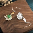 thumbnail image 3 of EOEMY Jade Drop Dangle Earrings Lotus Flower Gemstone Boho 18K White Gold Plated, 3 of 6