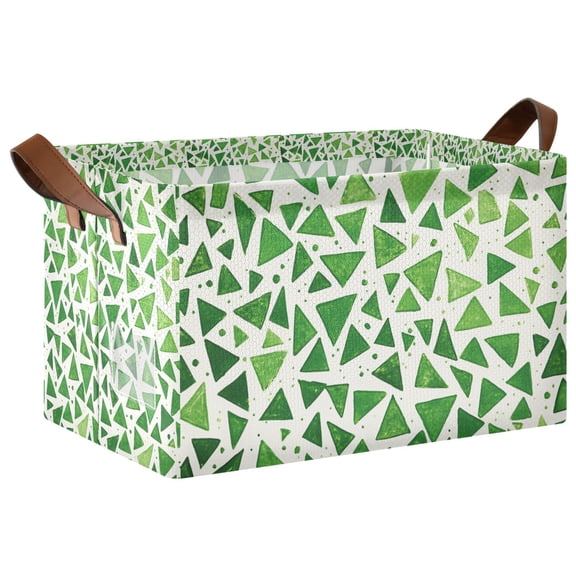 Yayeee Foldable Storage Basket for Shelves Waterproof Cloth Bins with Handles, Green Dot Triangles Pattern