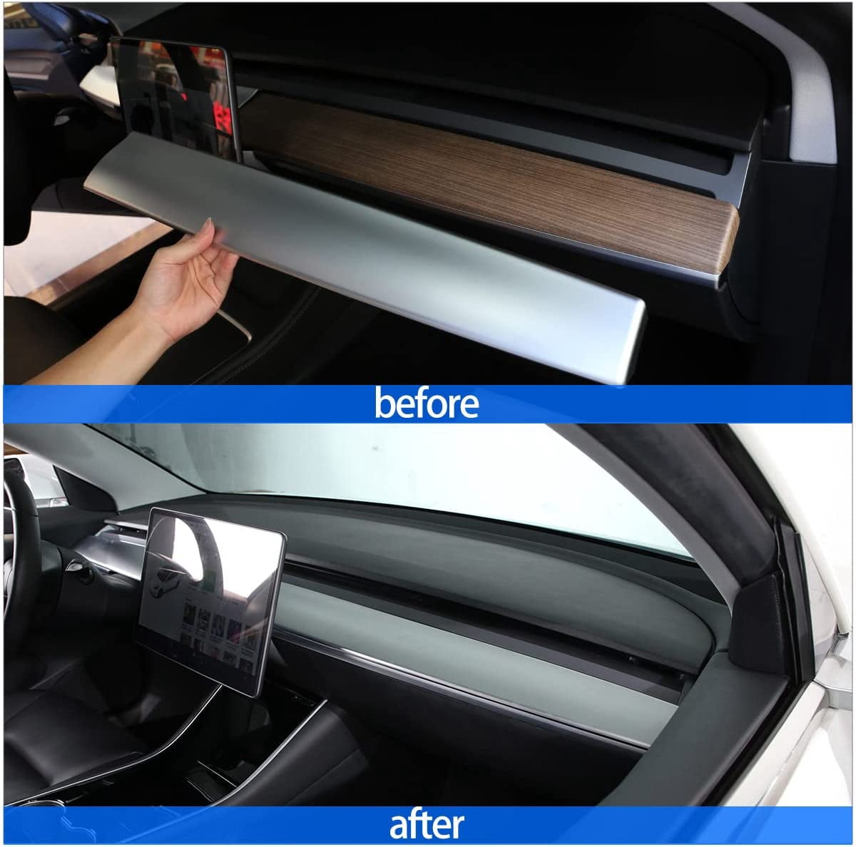 TINKI Central Control Dashboard Panel Trim Cover Fit for Tesla Model 3 2017 2018 2019 2020 2021,Dash Cover Wrap Cap,ABS,2PCS