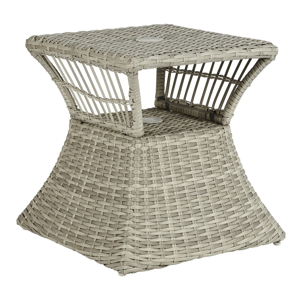 Better Homes & Gardens Belfair Wicker Patio Side Table and Umbrella